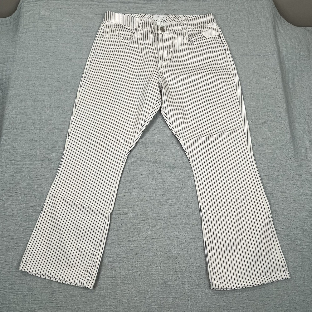 Frame 30 Black White Stripe Le Crop Mini Boot Cut Mid Rise Pants